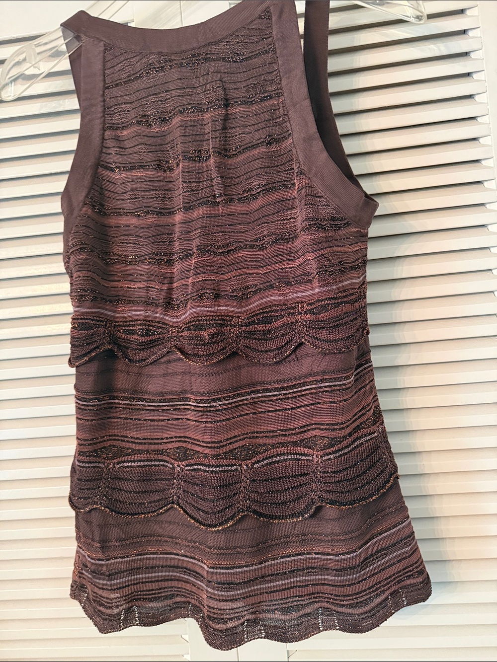 White House Black Market Brown Crochet-Striped Sleeveless Camisole - Picture 5 of 7